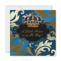 Royal Navy Blue Black Prince Baby Boy Shower Personalized Invite