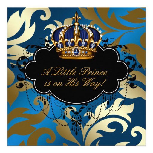 Royal Navy Blue Black Prince Baby Boy Shower Personalized Invite