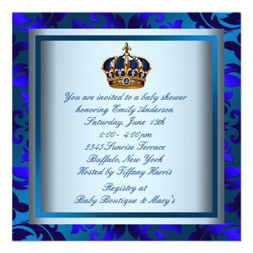 Royal Navy Blue Black Prince Baby Boy Shower Announcement