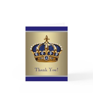Royal Navy Blue Gold Jewel Crown Thank You Cards