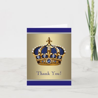 Royal Navy Blue Gold Jewel Crown Thank You Cards