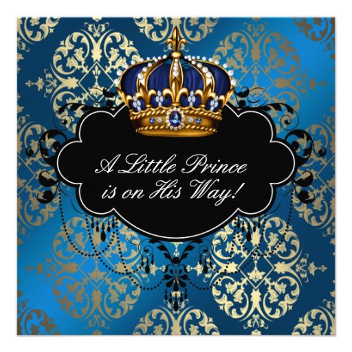 Royal Navy Blue Gold Prince Baby Boy Shower Invitations