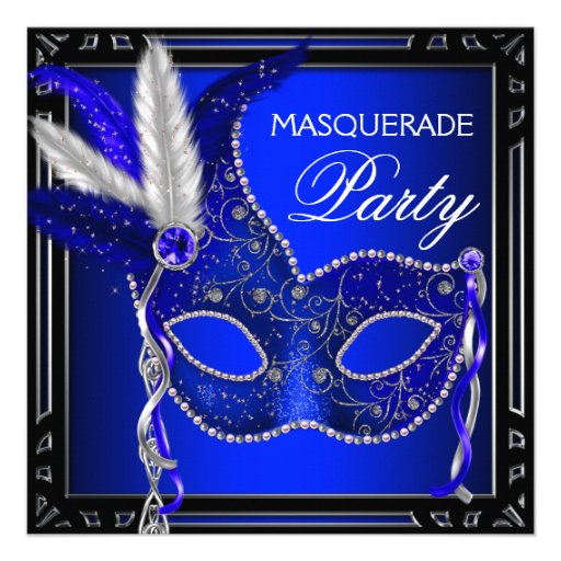 Royal Navy Blue Mask Masquerade Party Custom Invites (front side)