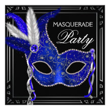 Royal Navy Blue Mask Masquerade Party Invitations