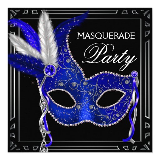 Royal Navy Blue Mask Masquerade Party 5 25x5 25 Square Paper Invitation