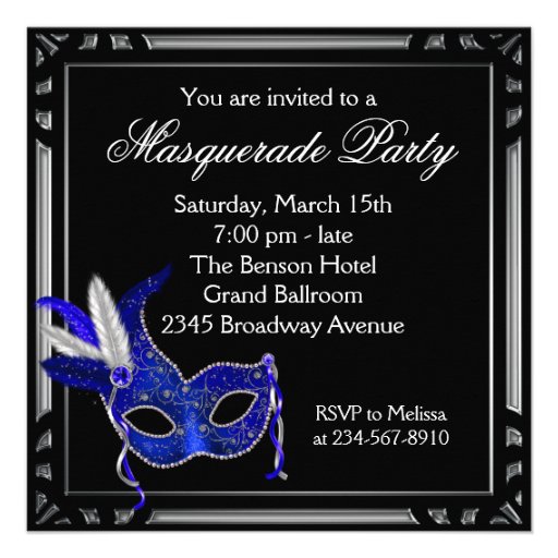 Royal Navy Blue Mask Masquerade Party Invitations
