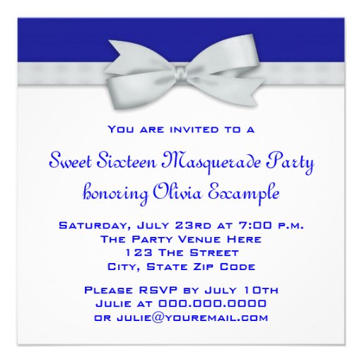 Royal Navy Blue Masquerade Party Invitations