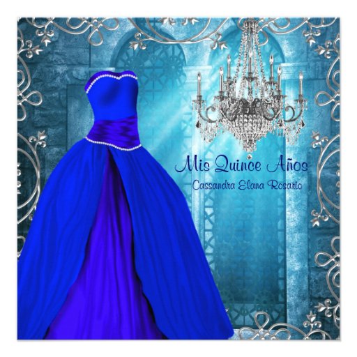 Royal Navy Blue White Quinceanera Personalized Invites
