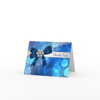 Royal Navy Teal Blue Pearls Bow Thank You Cards card