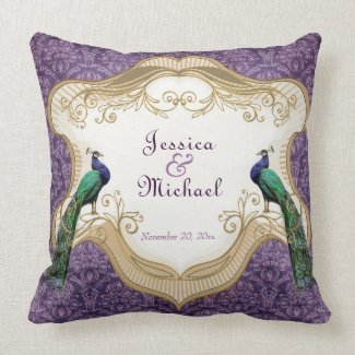 Royal Peacock (Purple) Personalized Anniversary Throw Pillows