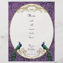 Royal Peacock Purple Wedding/Party Menu Custom Flyer