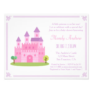 Royal Pink Princess Castle Baby Girl Shower Party Custom Invitations