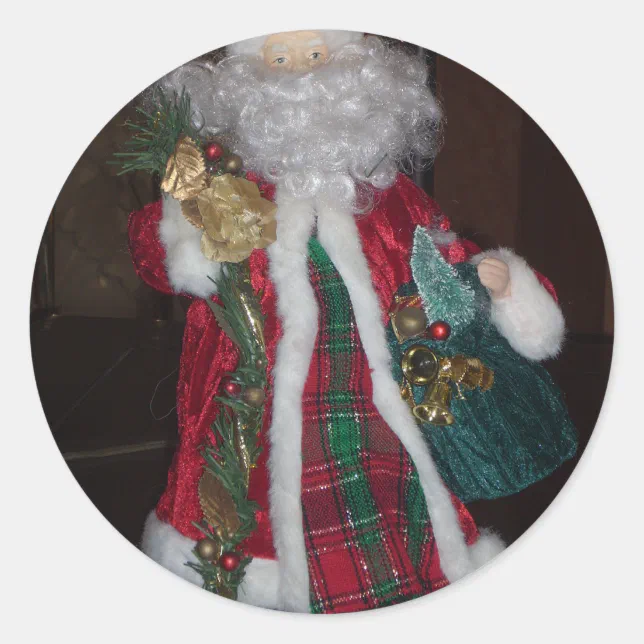 Royal Plaid Hohoho Santa Merry Christmas Classic Round Sticker Zazzle