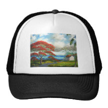 Royal Poinciana & Palm Trees Mesh Hats