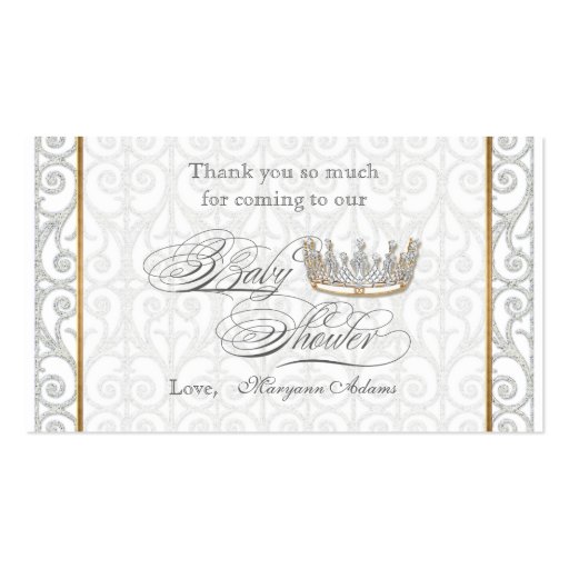 Royal Prince Princess Crown Baby Shower Favor Tags Business Card (back side)