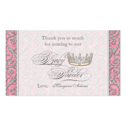 Royal Princess Crown Baby Girl Shower Favor Tags Business Card Template (back side)