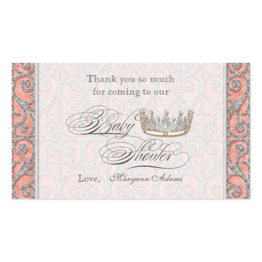 Royal Princess Crown Baby Girl Shower Favor Tags Business Card (back side)
