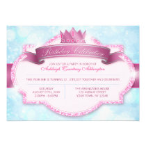 Royal Princess Pink Glitter Girls Birthday Party Announcement