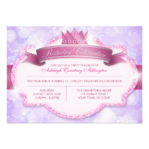 Royal Princess Pink Glitter Girls Birthday Party Custom Invitations