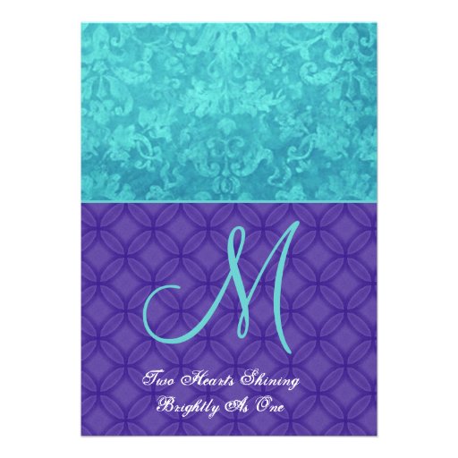 Royal Purple and Aqua Blue Damask Wedding G500 Invitation