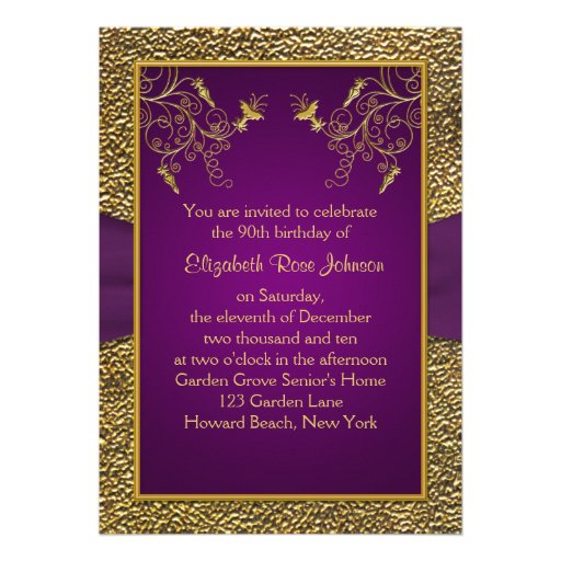 Royal Purple and Gold 90th Birthday Invitation