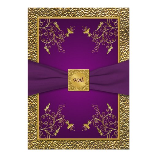 Royal Purple and Gold 90th Birthday Invitation