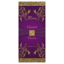Royal Purple and Gold Floral Menu Card Rack Card Design