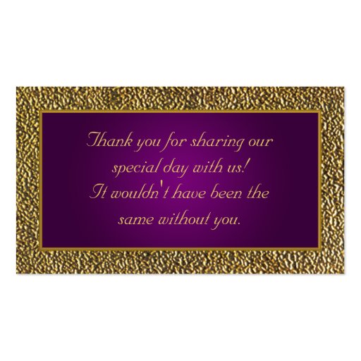 Royal Purple and Gold Floral Wedding Favor Tag Business Card Template (back side)