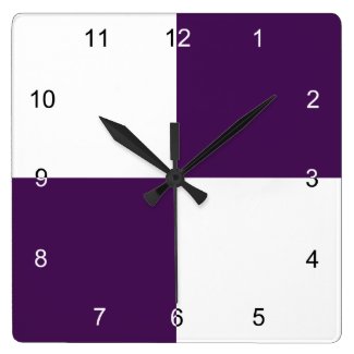 Royal Purple and White Rectangles Square Wall Clocks