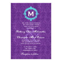 Royal Purple Blue Vintage Monogram Wedding V014 Invitation
