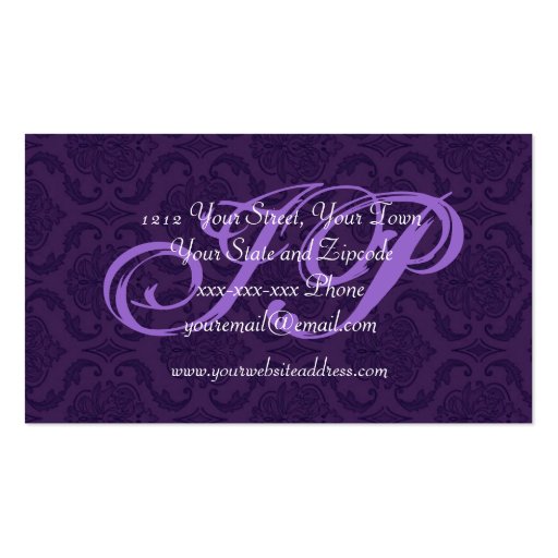 Royal Purple Damask Monogram Business Card (back side)