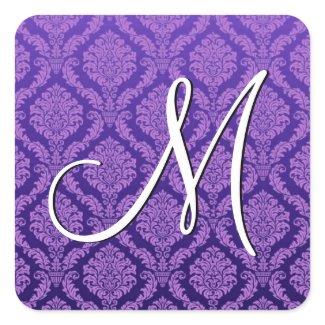 ROYAL PURPLE Damask Wedding Square Sticker sticker