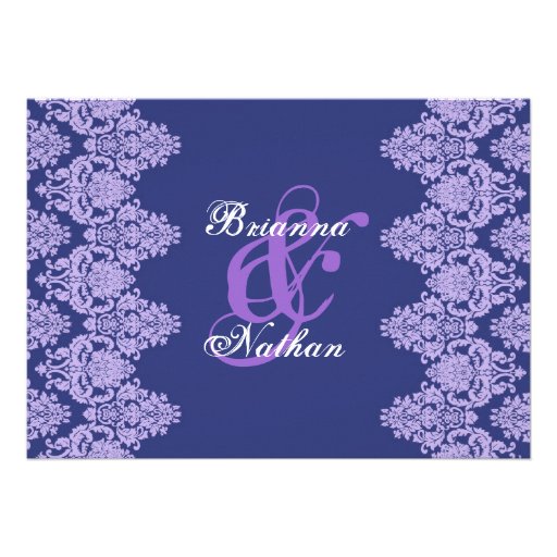 Royal Purple & Lavender Damask Wedding Invitation