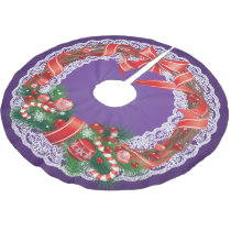 Royal Purple Ombre and Lace with Christmas Wreath Brushed Polyester Tree Skirt