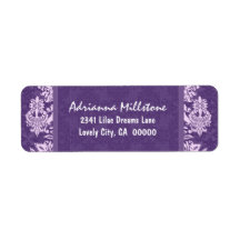 ROYAL PURPLE Swirl Damask Wedding B321 Custom Return Address Labels