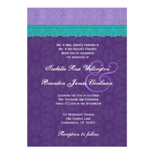 Royal Purple Teal Lace Wedding V10A Invites