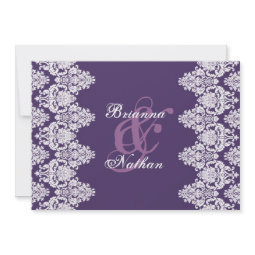 Royal Purple White Lace Damask Wedding Invitation invitation