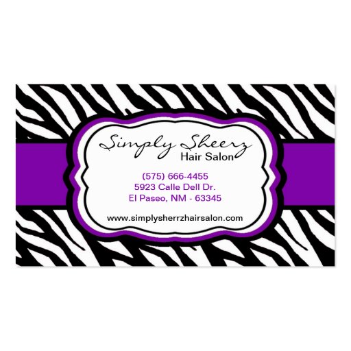Royal Purple Zebra Print Hair Salon Business Card