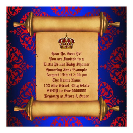 Royal Red and Blue Prince Baby Shower Invitation