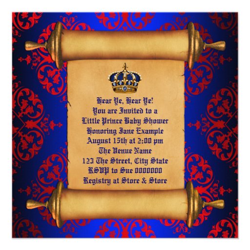 Royal Red and Blue Prince Baby Shower Invitation