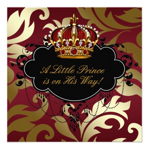 Royal Red and Gold Prince Baby Boy Shower Custom Announcement