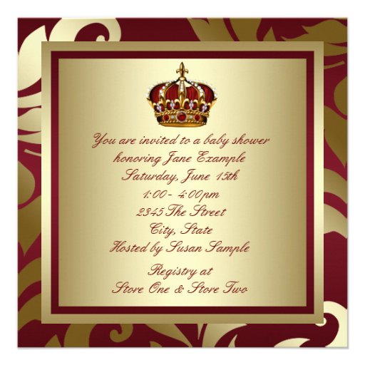 Royal Red and Gold Prince Baby Boy Shower Custom Announcement