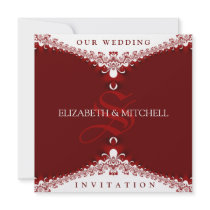 Royal Red+White Lace Monogram Wedding Invitations