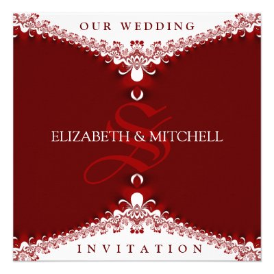 Royal Red+White Lace Monogram Wedding Invitations