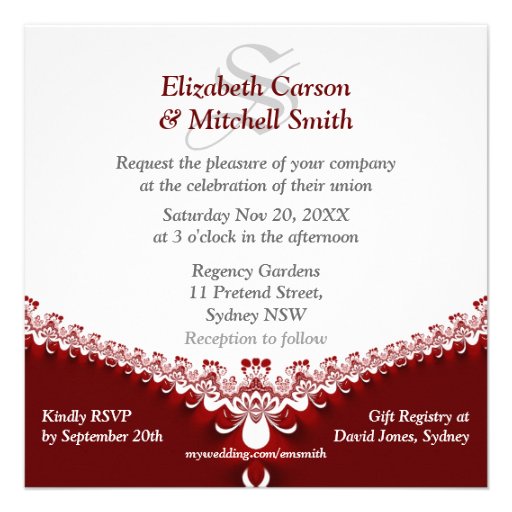 Royal Red+White Lace Monogram Wedding Invitations