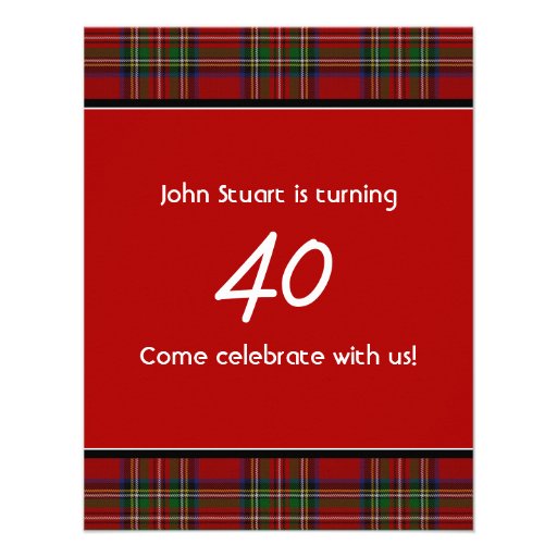 Royal Stuart Tartan 40th Birthday Party Invitation