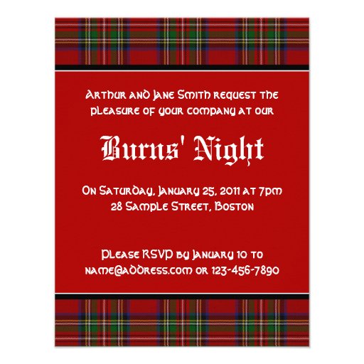 Royal Stuart Tartan Robbie Burns Night Invitation