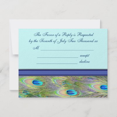 Royal navy blue teal blue peacock feather wedding invitations