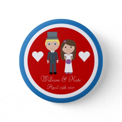 Royal Wedding William & Kate Cute Cartoon Button