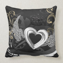 Royal Winged Black Heart Swirls Pillow pillows